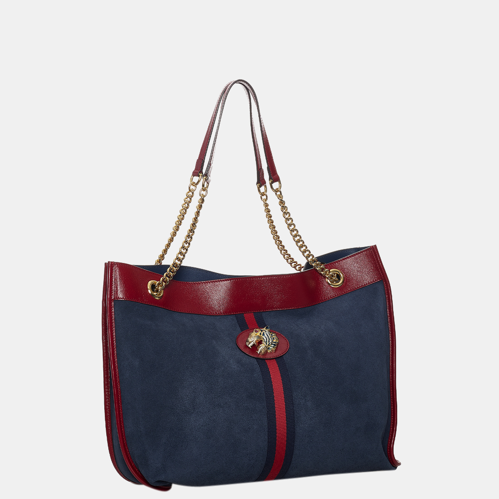 

Gucci Blue Rajah Suede Tote Bag