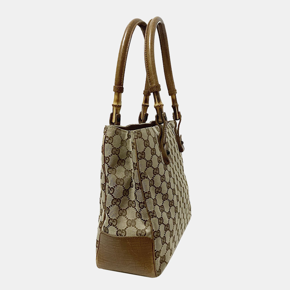 

Gucci Brown GG Canvas Bamboo Tote Bag