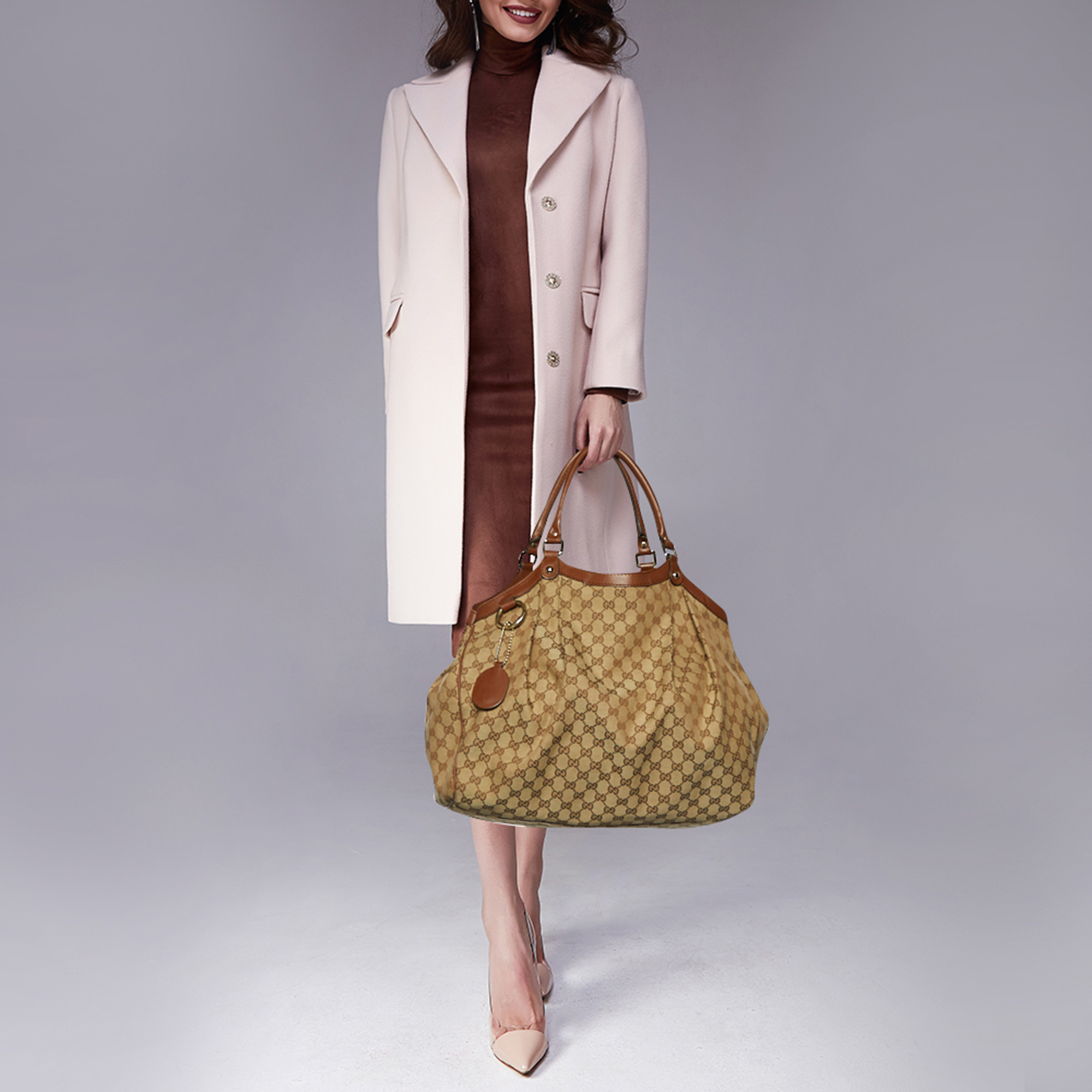 

Gucci Beige/Brown GG Canvas And Leather Large Sukey Tote