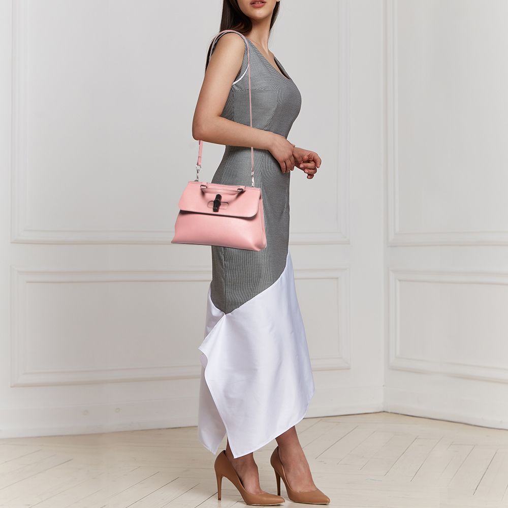 

Gucci Pink Leather Small Bamboo Daily Top Handle Bag