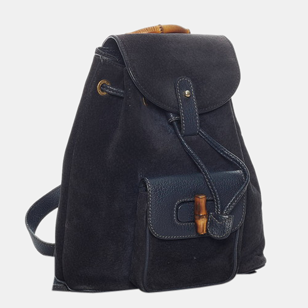 

Gucci Blue Suede Leather Bamboo Backpack