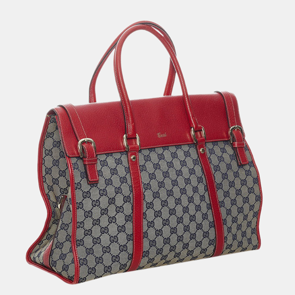

Gucci Red/Grey GG Canvas Leather Tote Bag