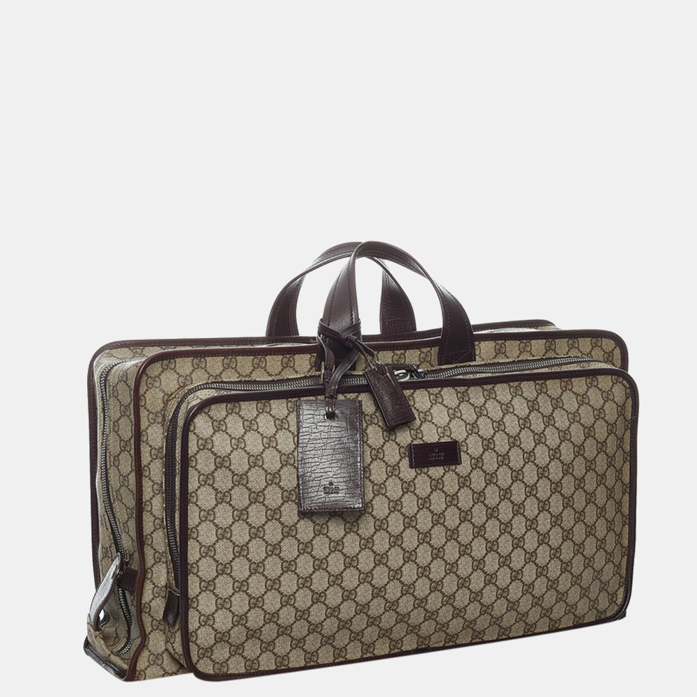 

Gucci Brown Canvas Leather GG Supreme Travel Suitcase