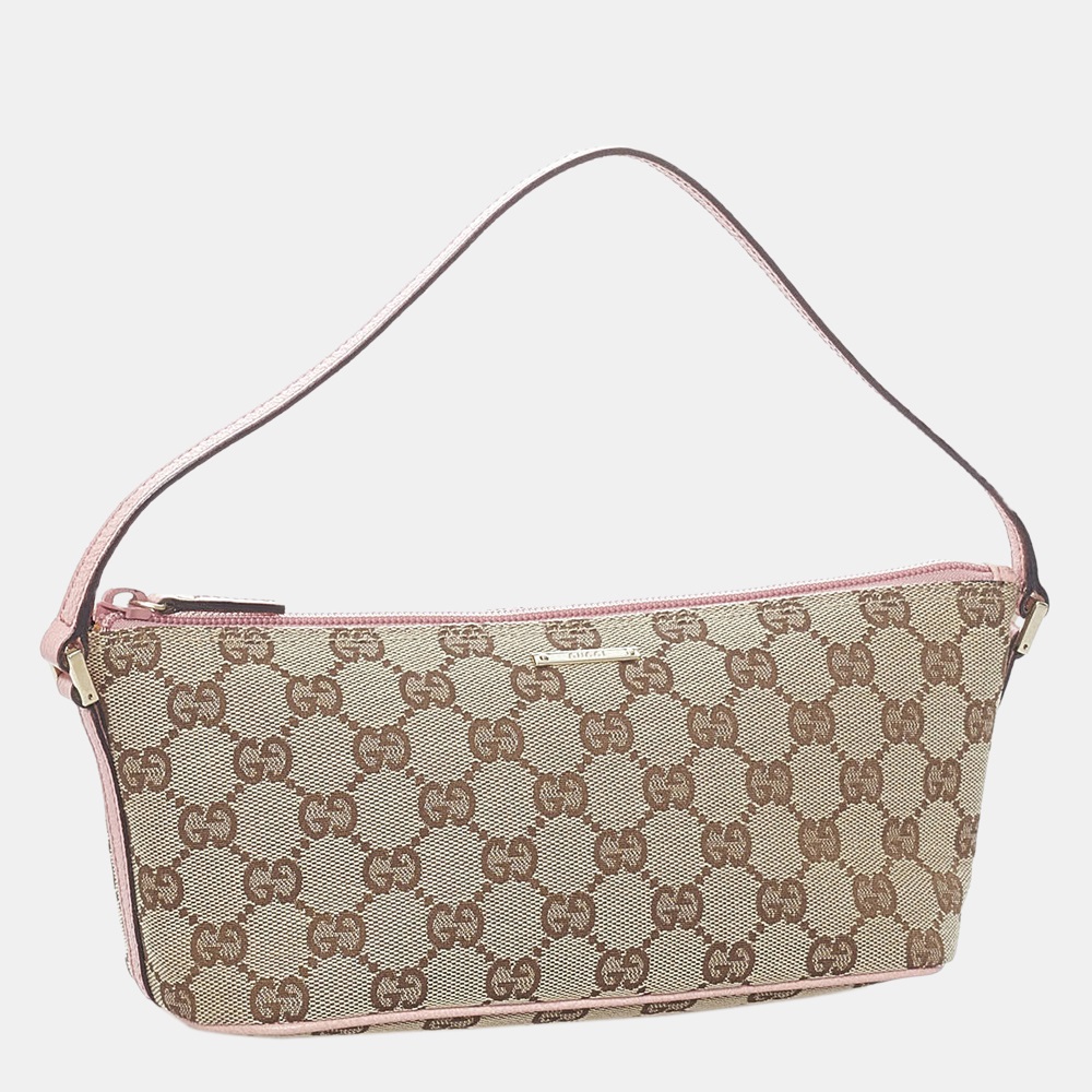 

Gucci Brown GG Canvas Boat Baguette, Beige