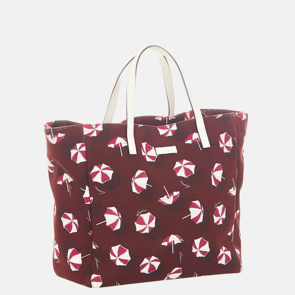 

Gucci Red Multi Color Printed Canvas Tote Bag, Multicolor