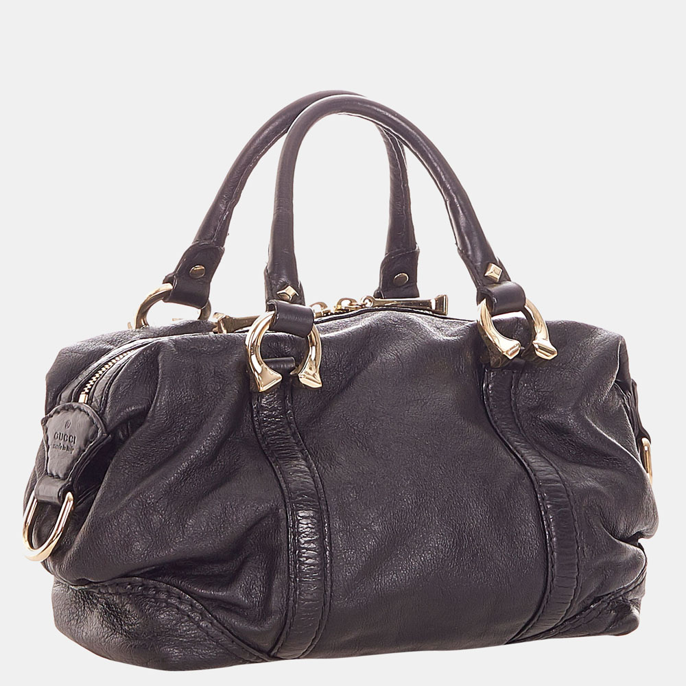 

Gucci Black Horsebit Nail Leather Boston Bag