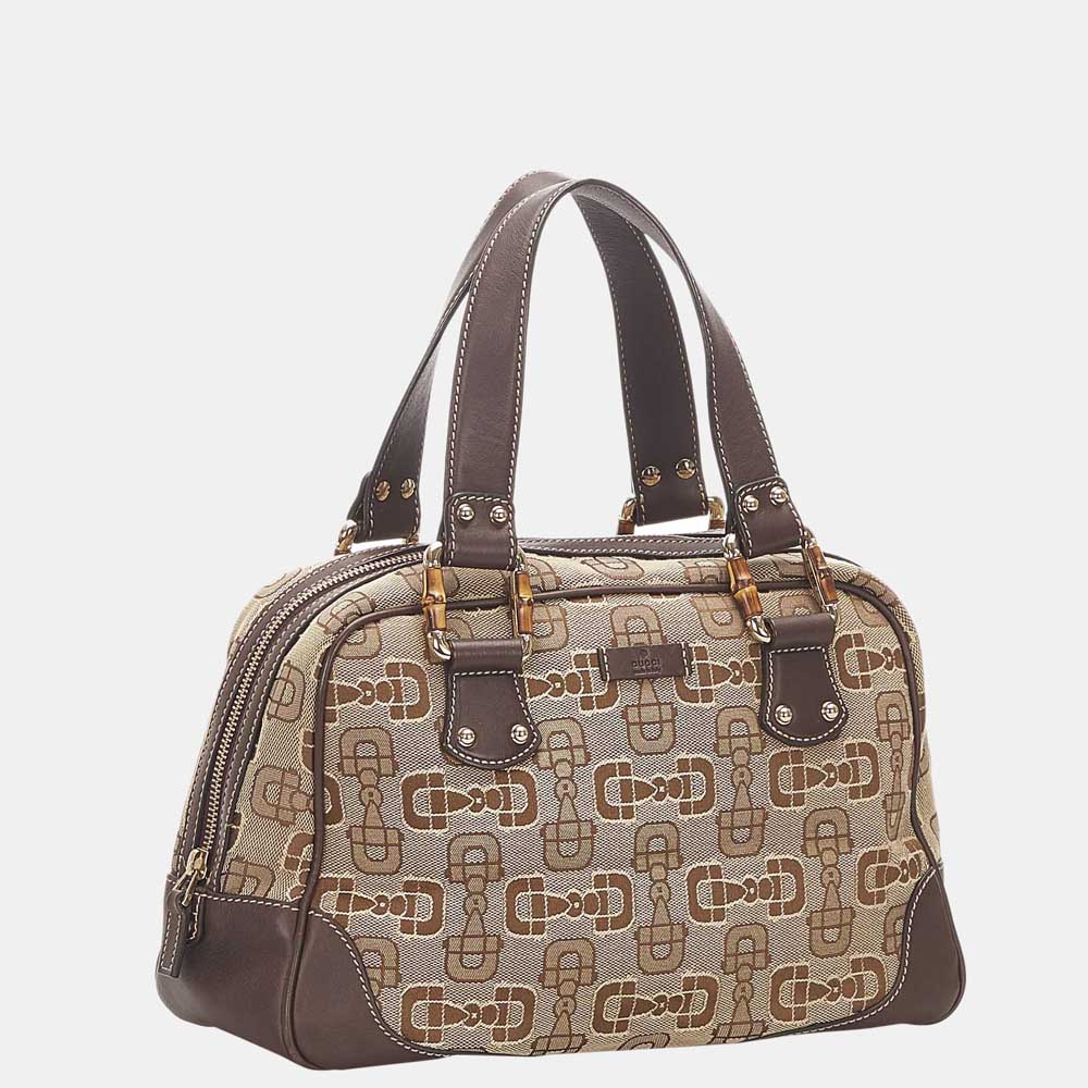 

Gucci Brown Bamboo Horsebit Canvas Handbag