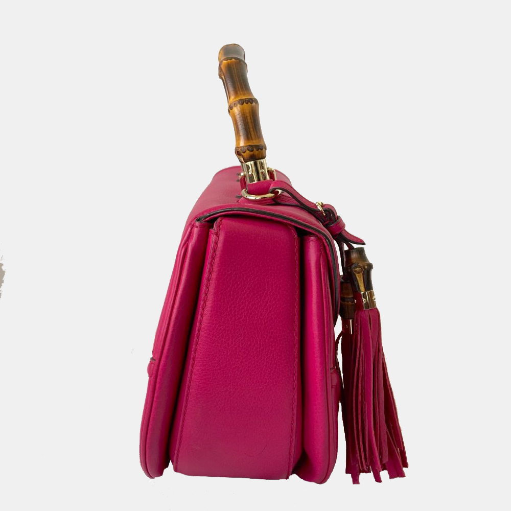 

Gucci Pink Leather Large Bamboo Tassel Top Handle Bag