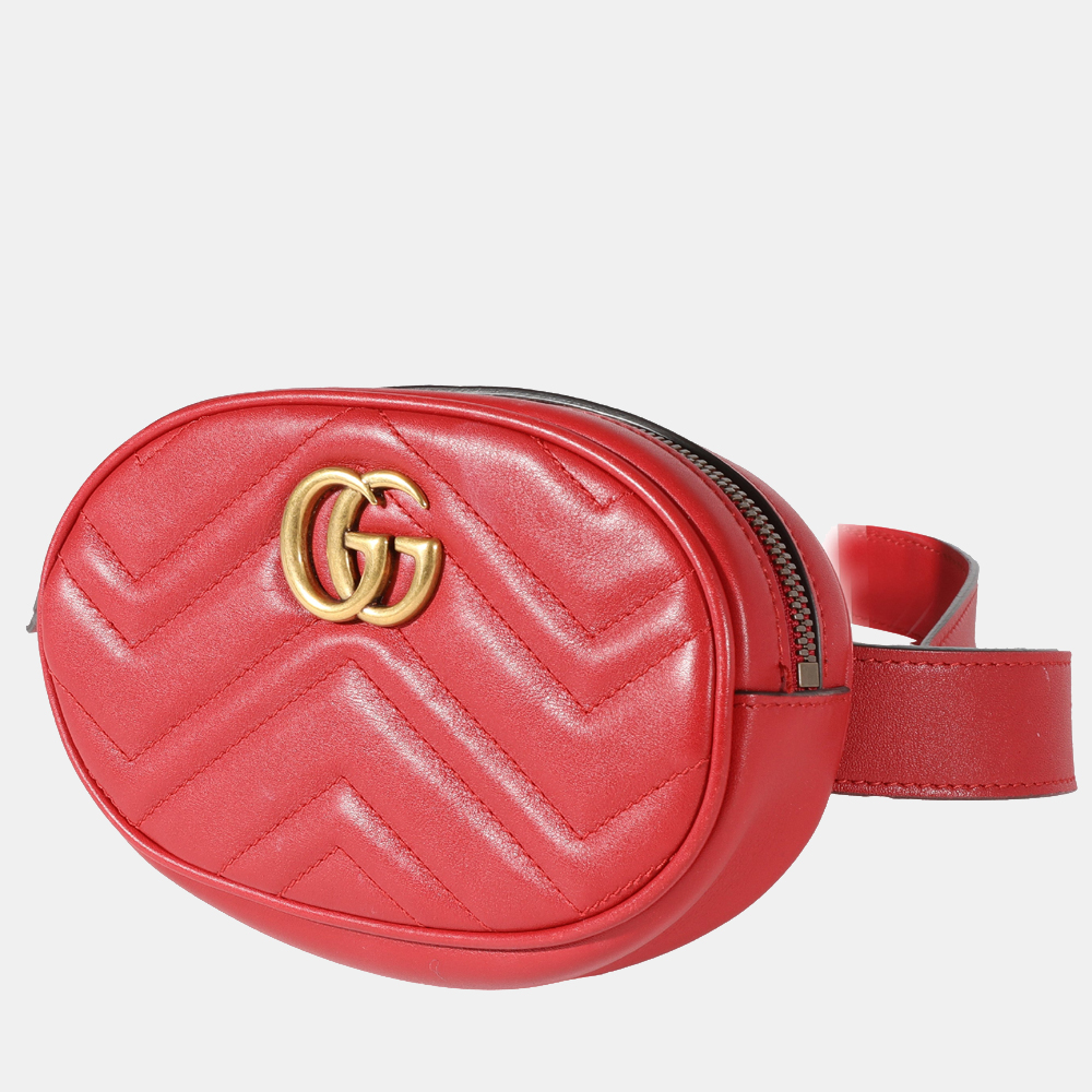 

Gucci Red Matelasse Calfskin Leather GG Marmont Belt Bag