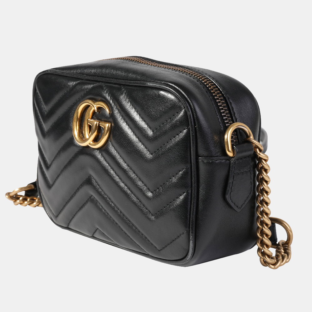

Gucci Black Matelasse Leather GG Marmont Mini Shoulder Bag