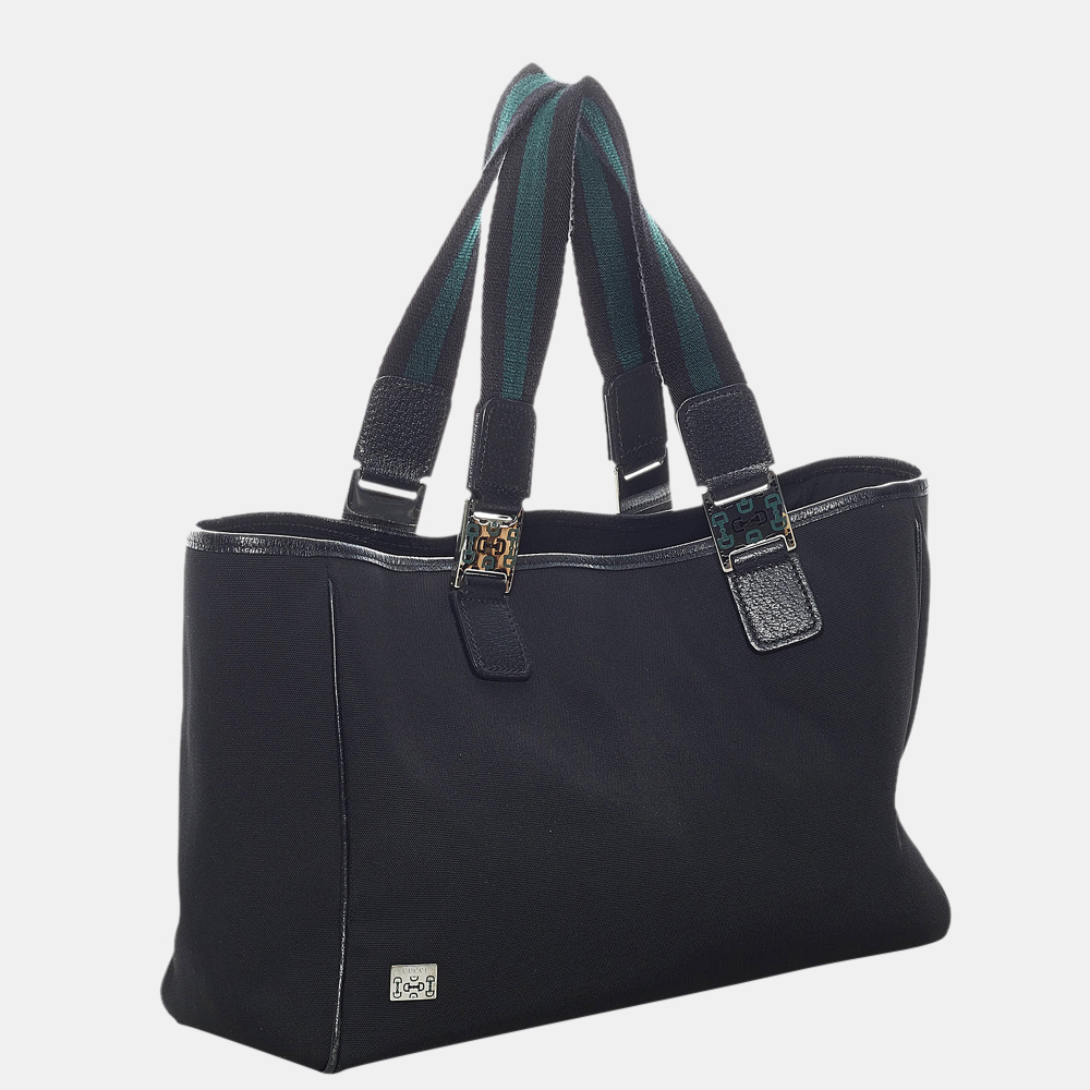 

Gucci Black Horsebit Web Nylon Handbag
