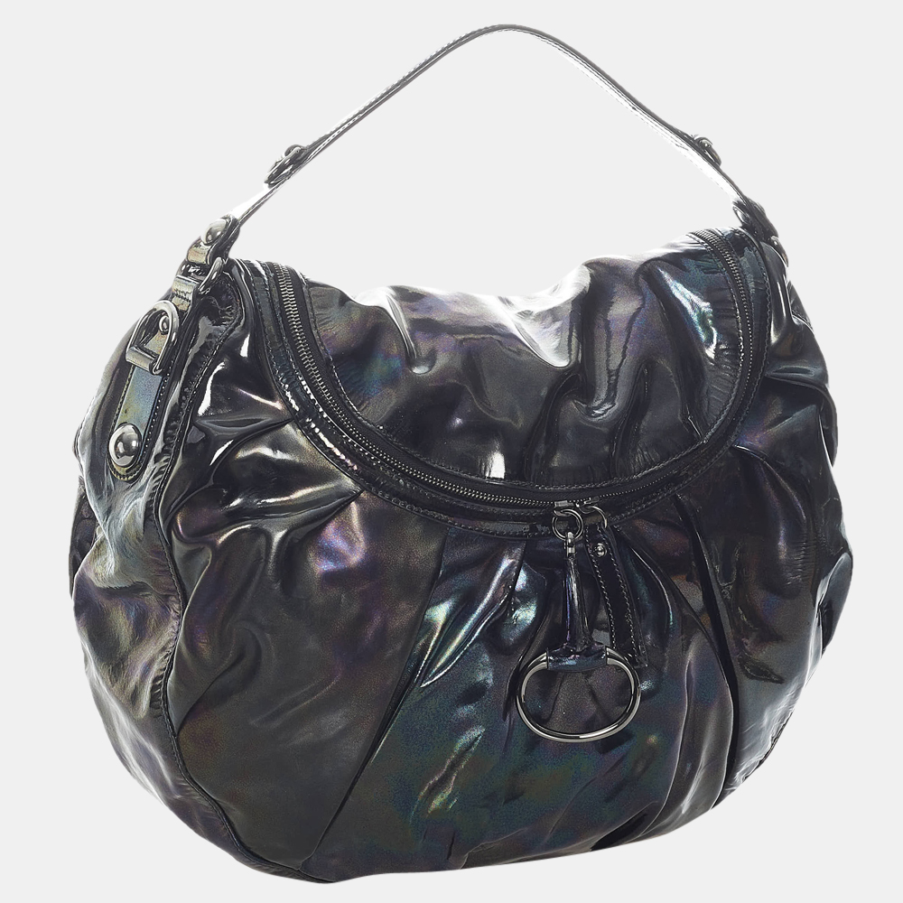 

Gucci Black Icon Bit Patent Leather Hobo Bag