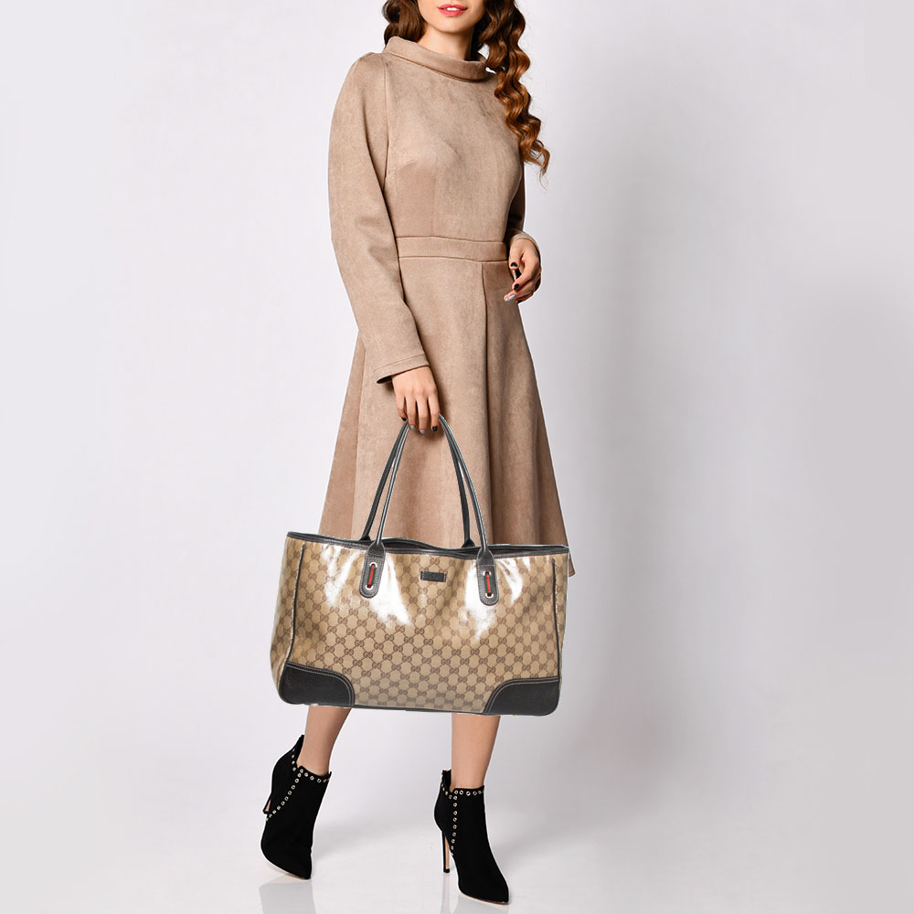 

Gucci Brown/Beige GG Crystal and Leather Large Princy Tote