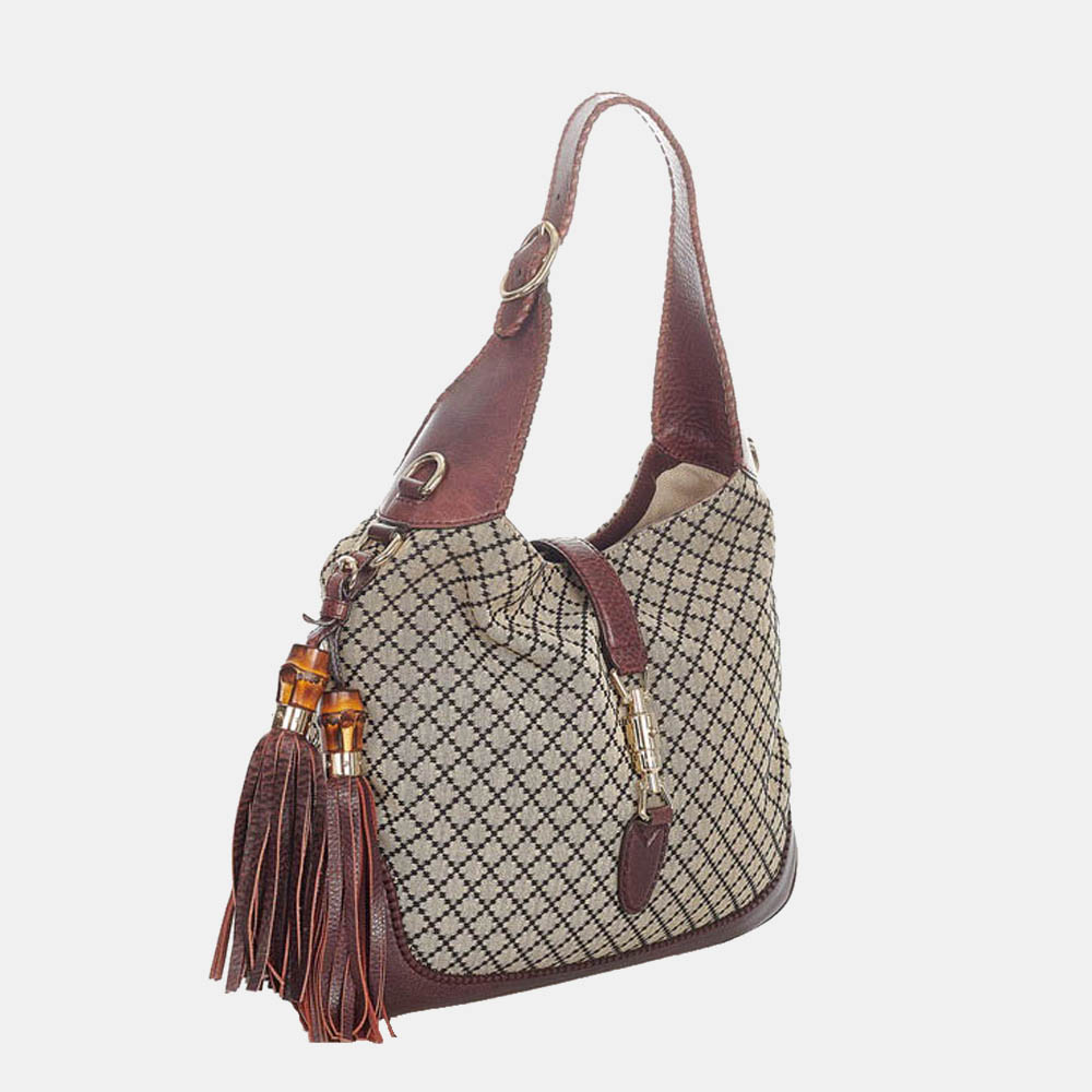 

Gucci Brown Diamante Canvas Leather Bamboo Jackie Shoulder Bag