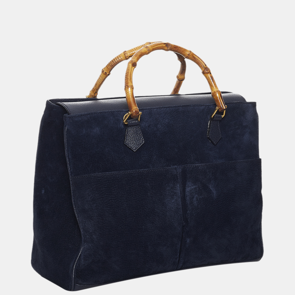 

Gucci Blue Bamboo Suede Satchel