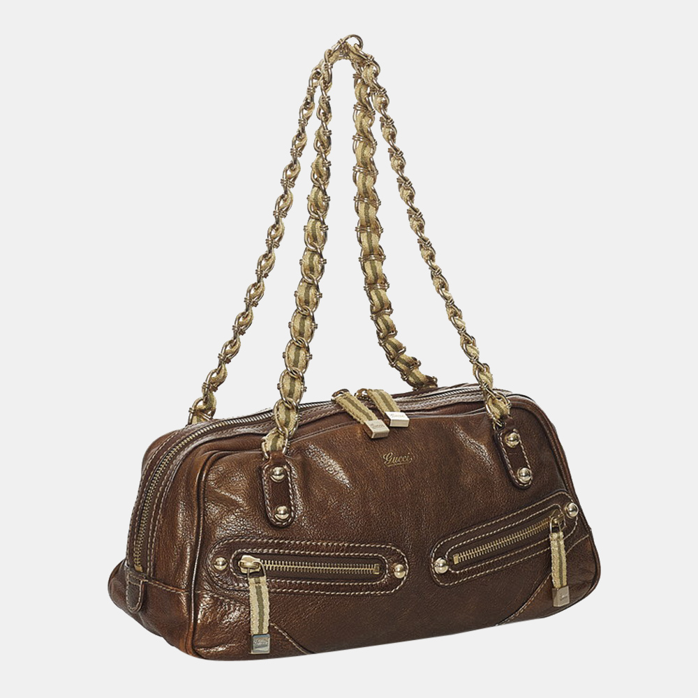 

Gucci Brown Leather Capri Chain Zip Shoulder Bag