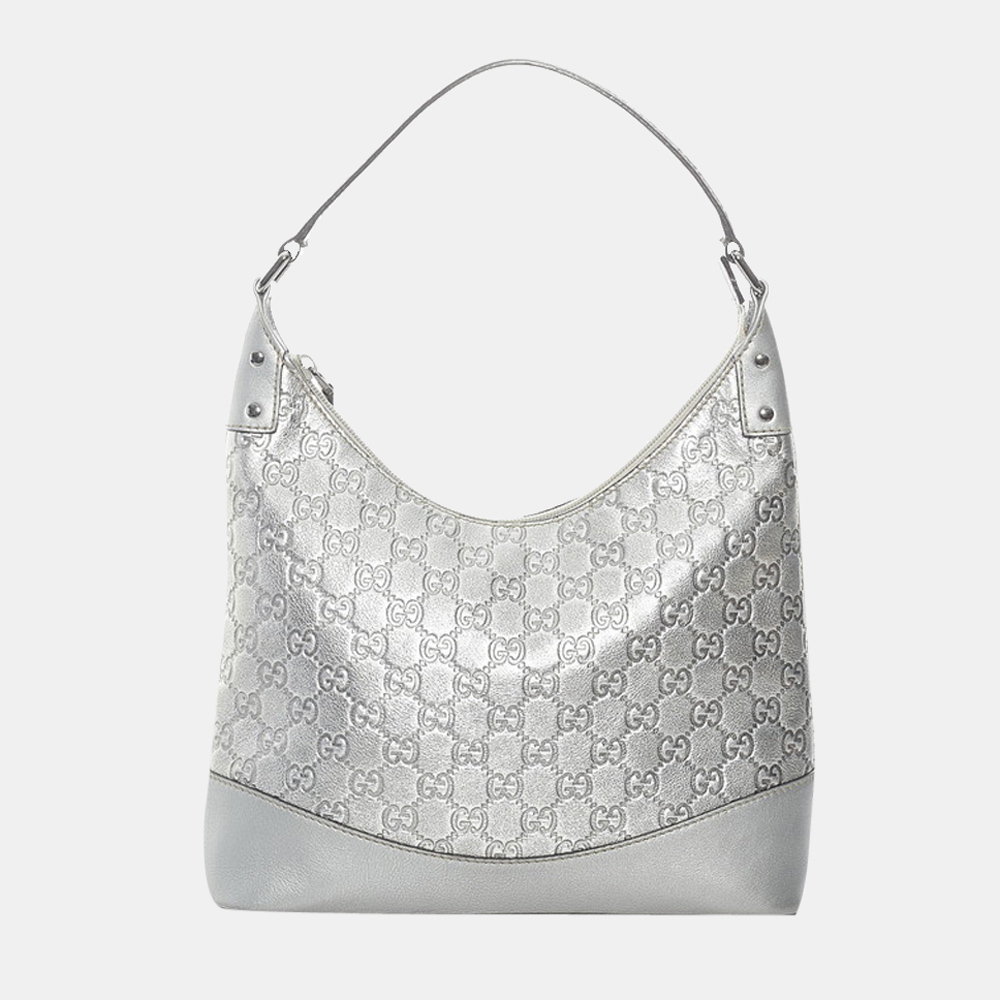Preowned Gucci Ssima Leather Hobo Bag In Silver ModeSens
