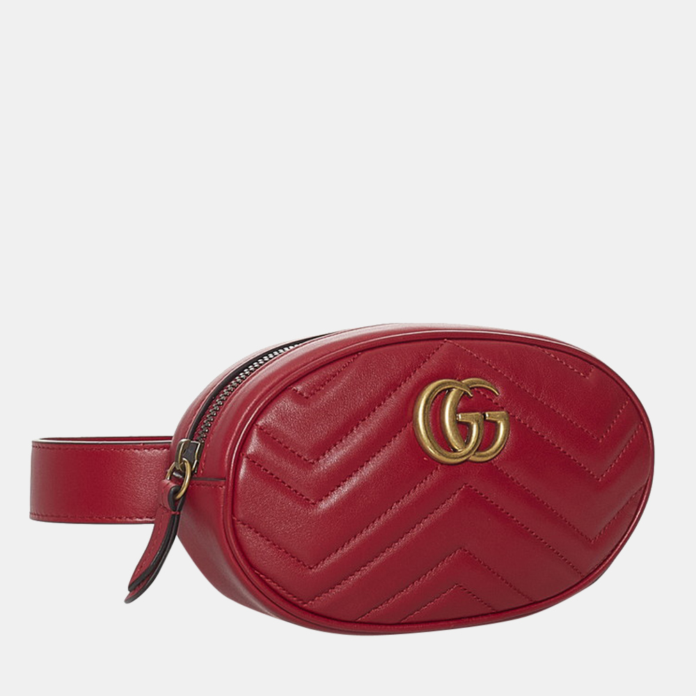 

Gucci Red Leather GG Marmont Belt Bag
