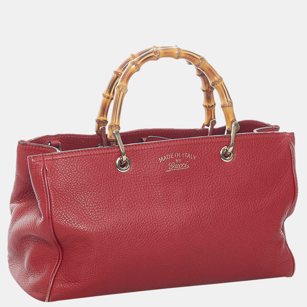 

Gucci Red Bamboo Shopper Leather Satchel