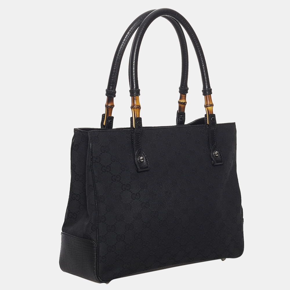 

Gucci Black Bamboo GG Canvas Handbag