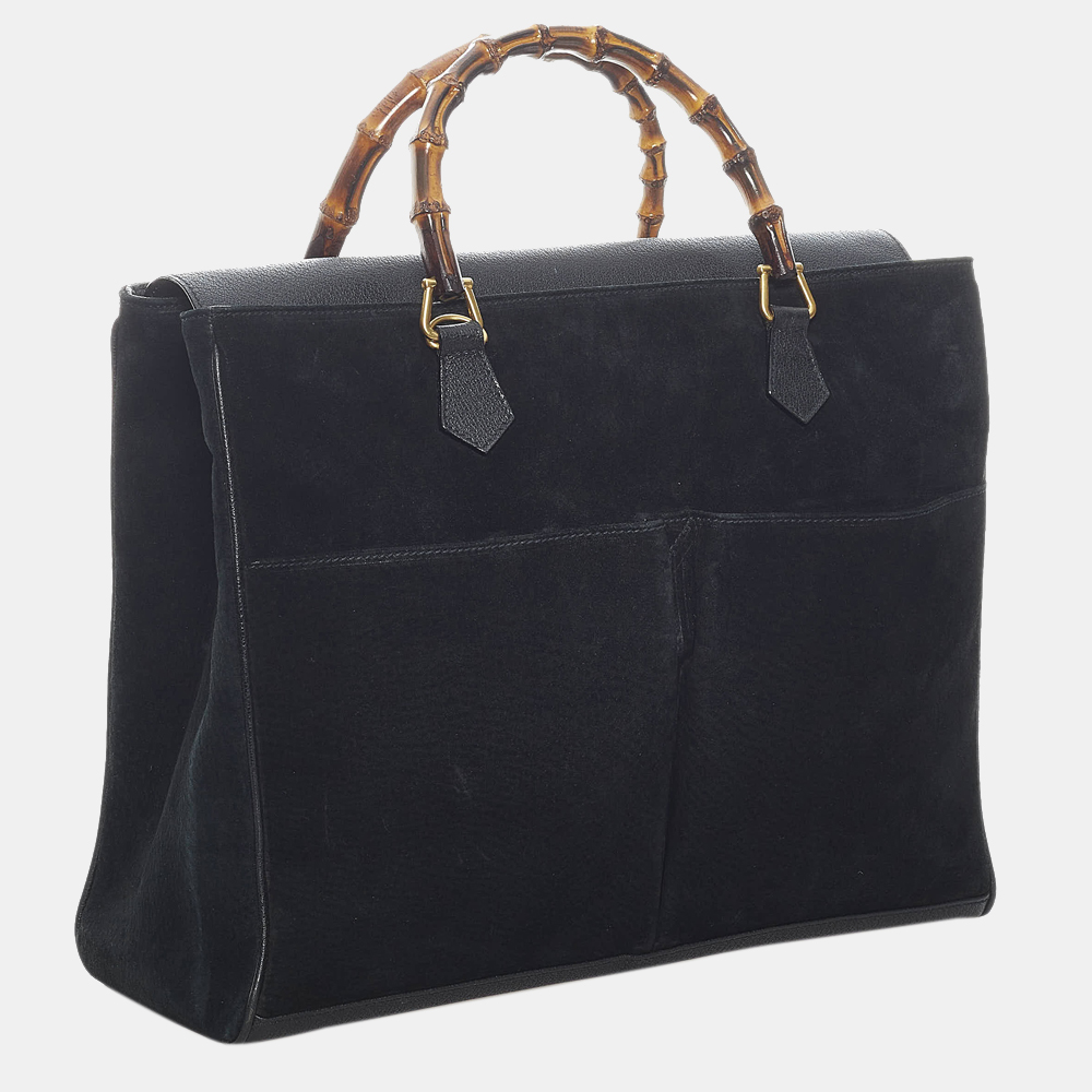 

Gucci Black Bamboo Suede Tote Bag