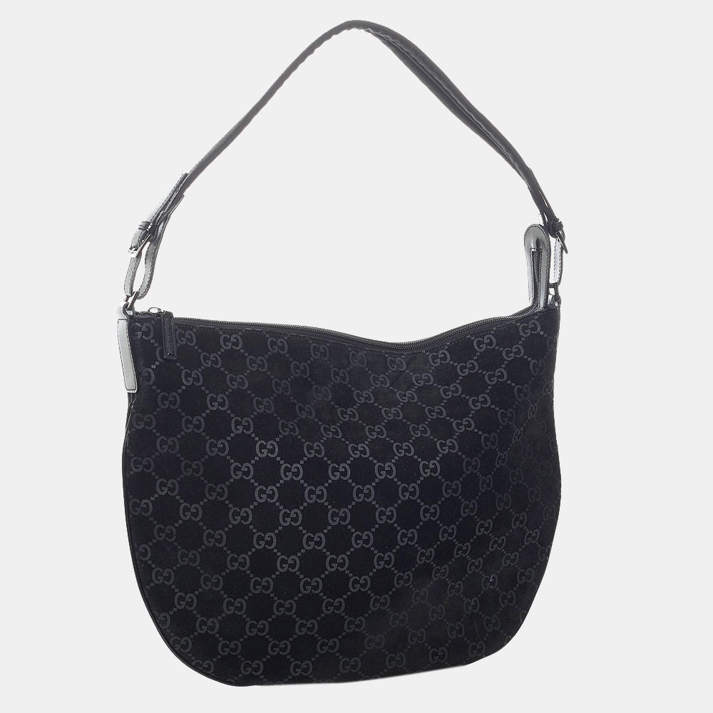 

Gucci Black GG Suede Hobo Bag