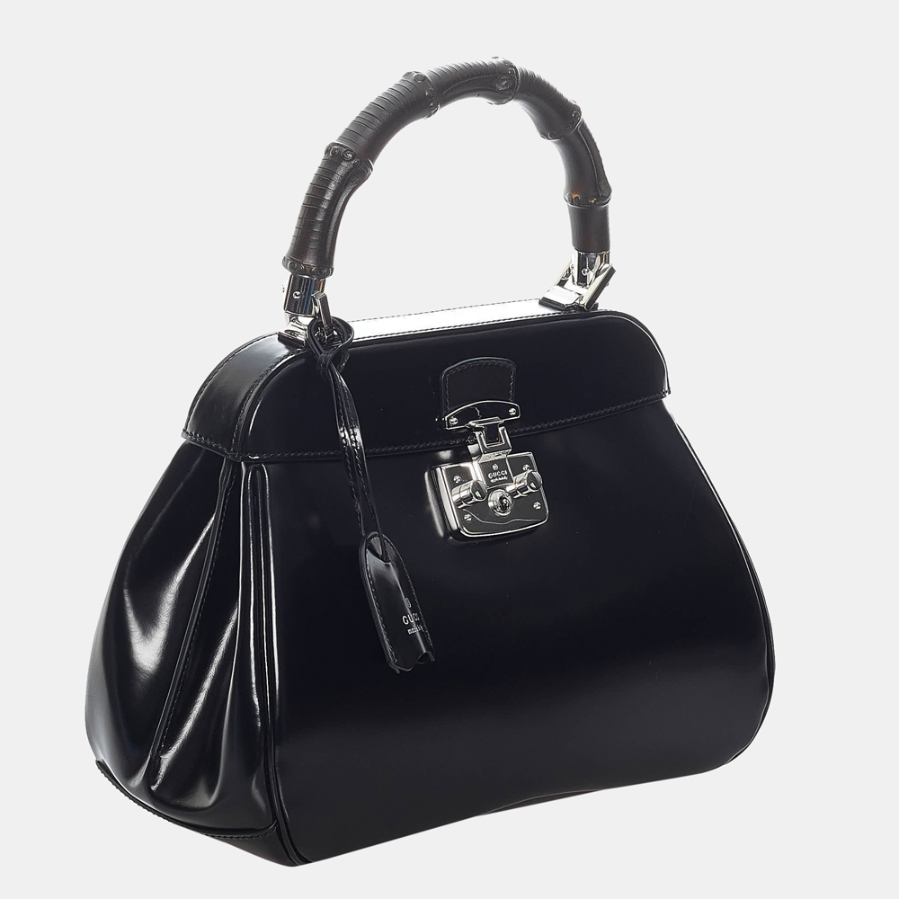 

Gucci Black Bamboo Lady Lock Leather Handbag
