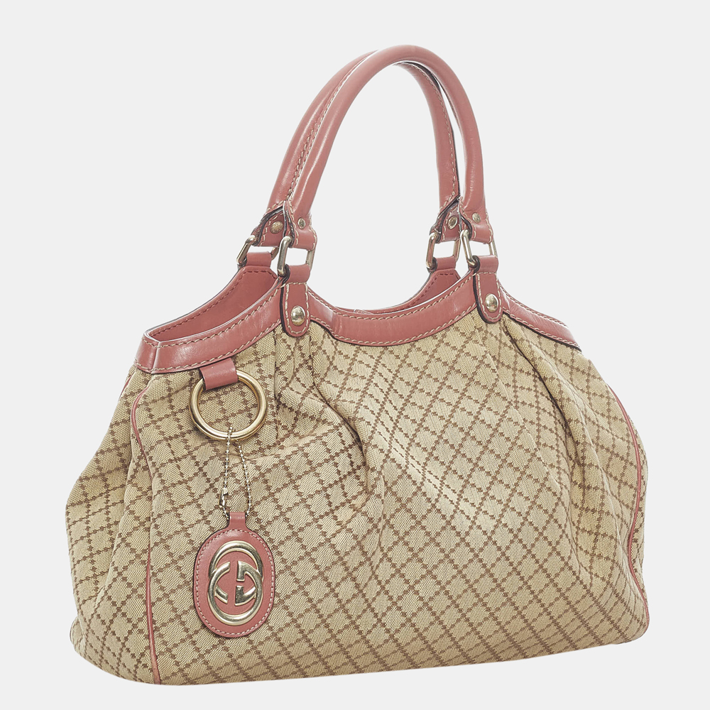 

Gucci Beige/Brown/Pink Diamante Sukey Canvas Tote Bag