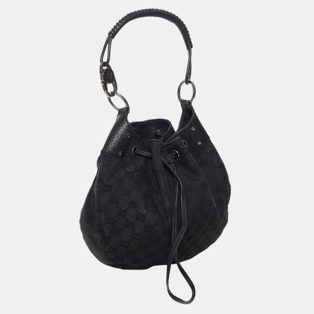 

Gucci Black GG Canvas Drawstring Shoulder Bag