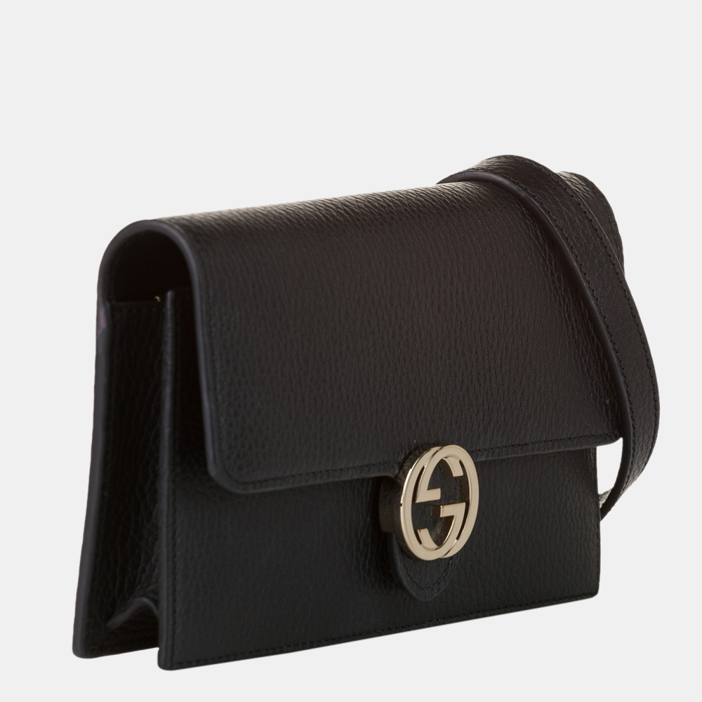

Gucci Black Interlocking G Chain Leather Wallet on Chain