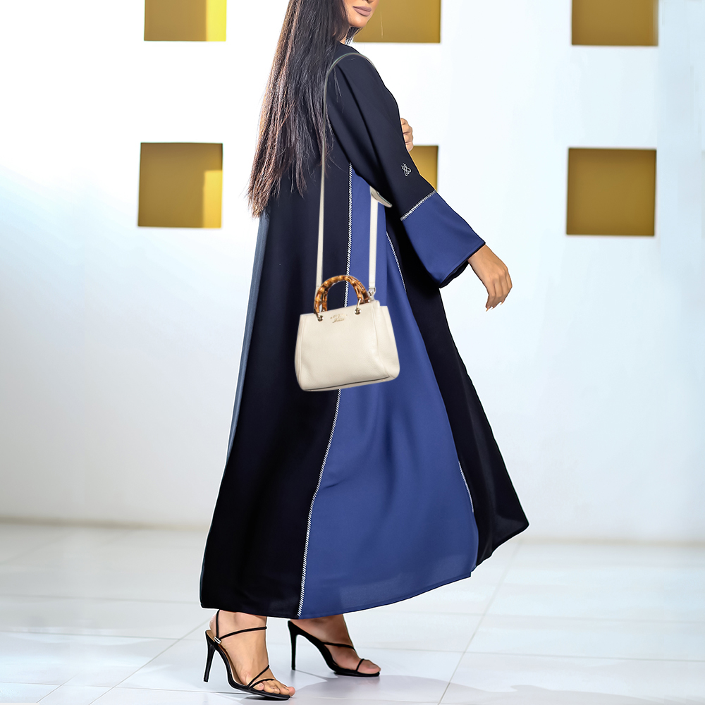 

Gucci Off White Leather Mini Bamboo Tote