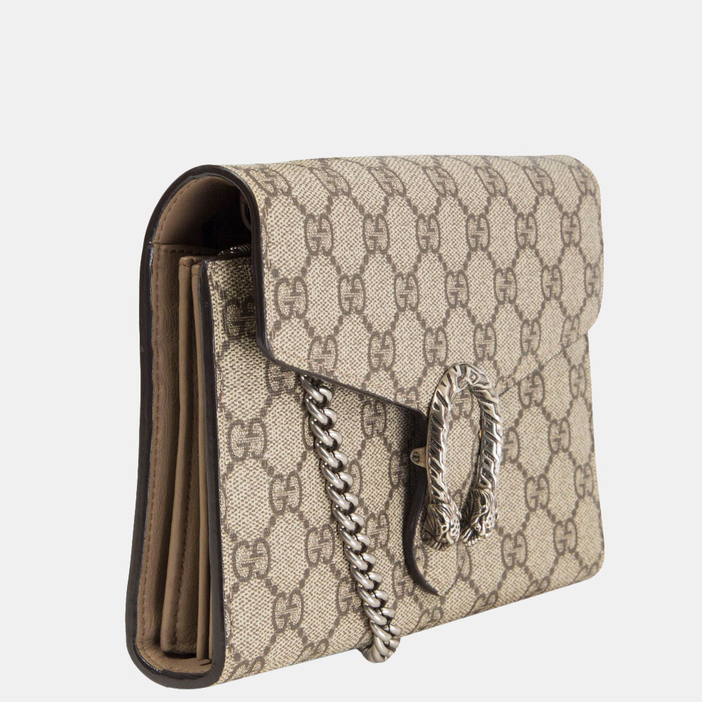 

Gucci Grey GG Supreme Canvas Dionysus Mini Wallet on Chain Clutch Bag, Beige