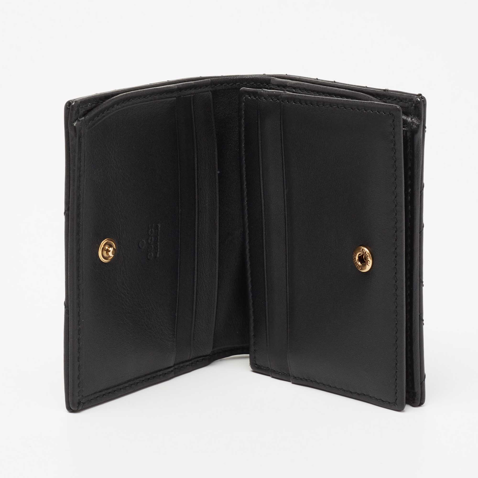 

Gucci Black Matelasse Leather GG Marmont Card Case