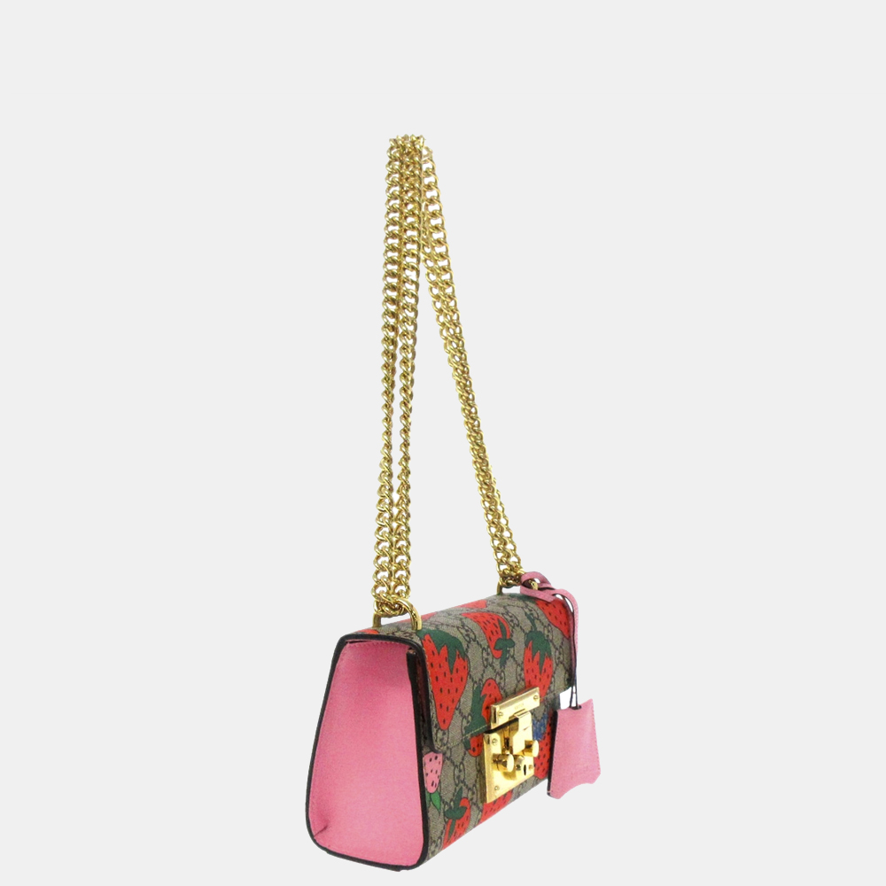 

Gucci Brown/Beige/Multi GG Supreme Strawberry Padlock Shoulder Bag