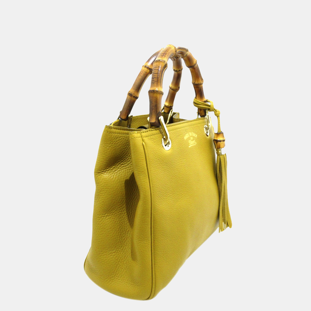 

Gucci Brown/ Yellow Bamboo Shopper Leather Satchel
