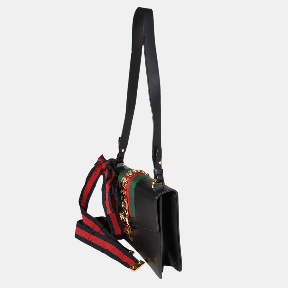 

Gucci Black Leather Web Small Sylvie Shoulder Bag