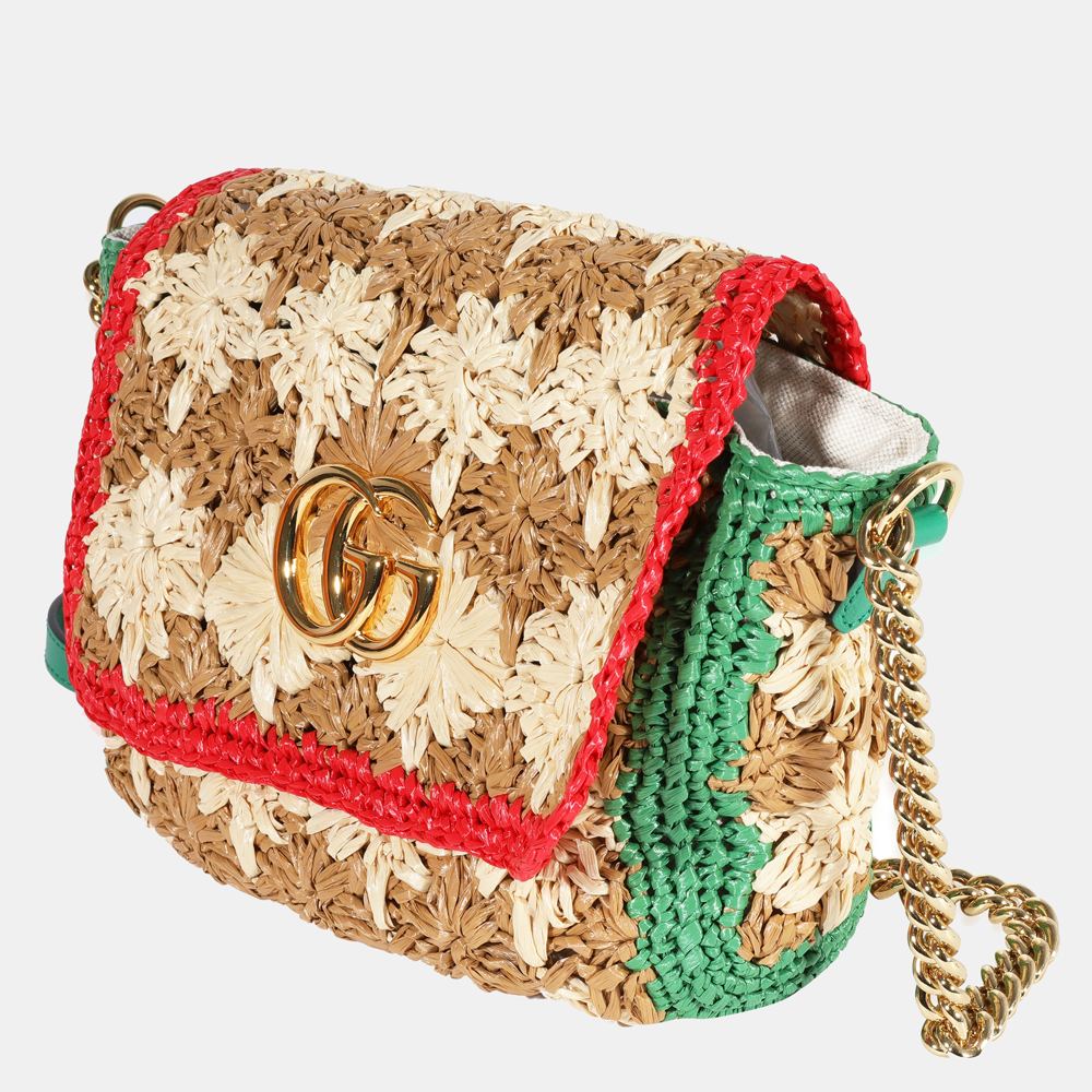 

Gucci Beige Leather Raffia GG Marmont Shoulder Bag