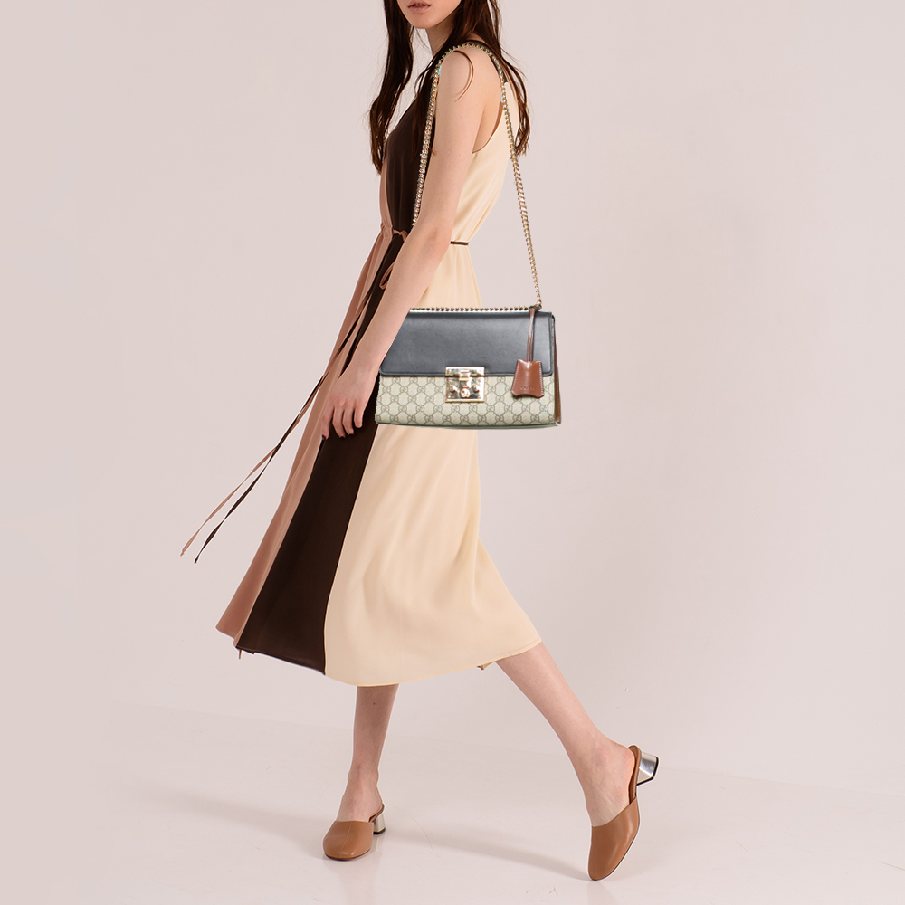 

Gucci Beige/Black GG Supreme Canvas and Leather Medium Padlock Shoulder Bag