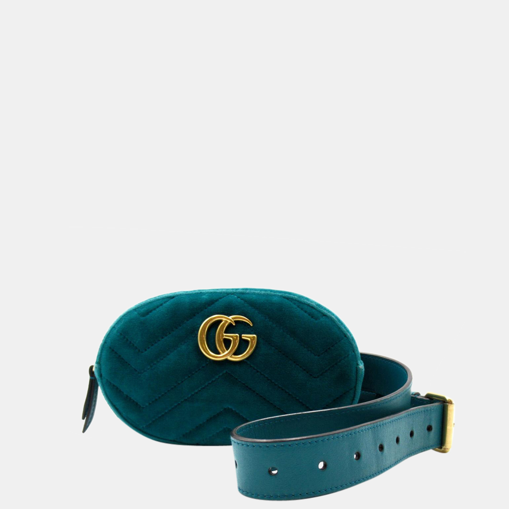 Pre-owned Gucci Green Velvet Gg Marmont Belt Bag | ModeSens