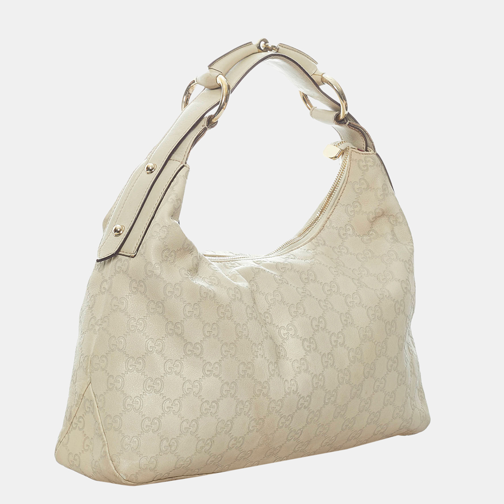 

Gucci White Guccissima Horsebit Leather Shoulder Bag