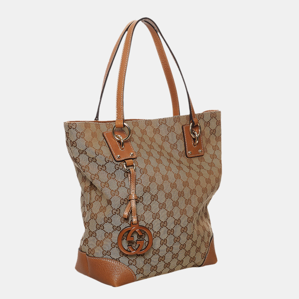 

Gucci Brown/Beige GG Canvas Charm Tote Bag