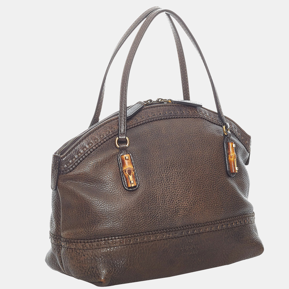 

Gucci Brown Bamboo Crafty Leather Handbag