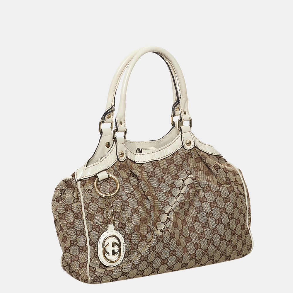

Gucci Beige/Brown/White GG Canvas Sukey Tote Bag