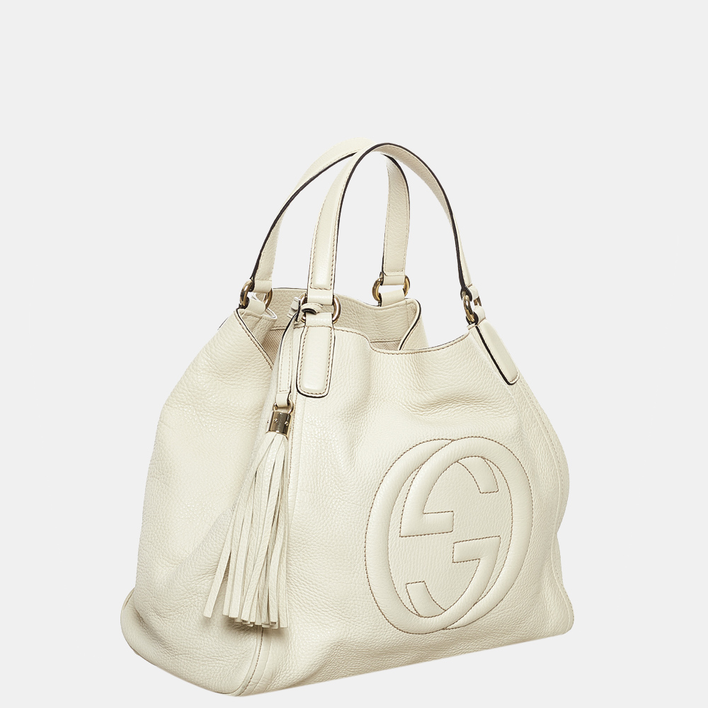 

Gucci White Soho Cellarius Leather Tote Bag