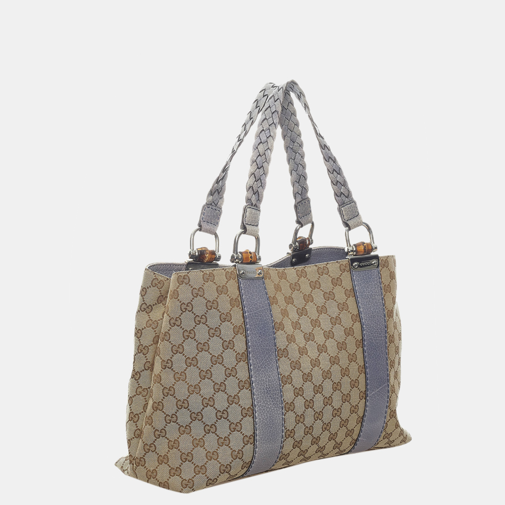 

Gucci Beige/Brown/Grey GG Canvas Bamboo Libeccio Tote Bag