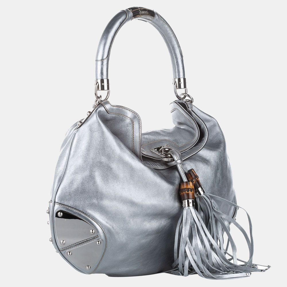 

Gucci Silver Bamboo Indy Leather Satchel