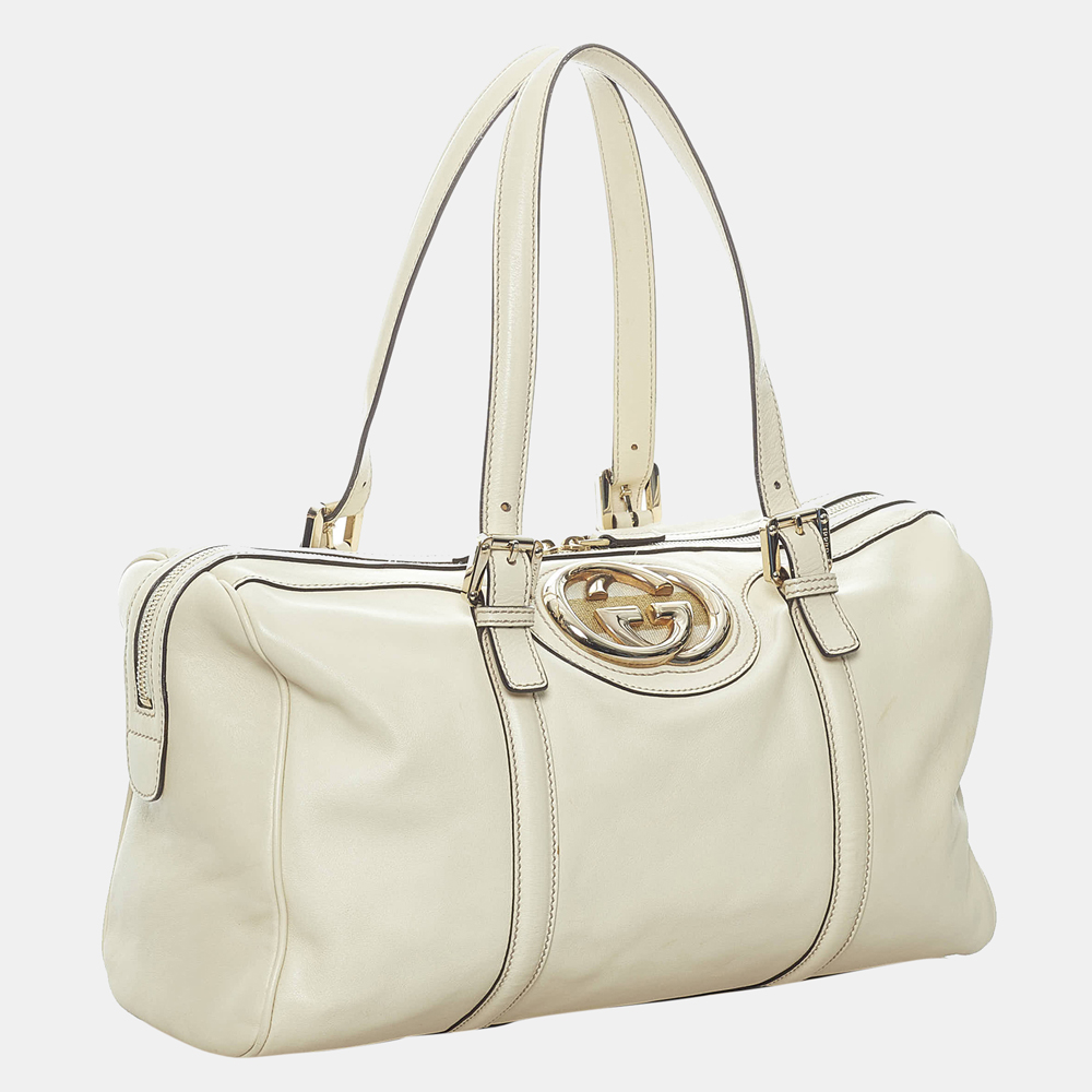 

Gucci White Britt Leather Boston Bag