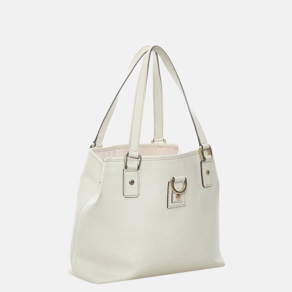 

Gucci White Small D-Ring Leather Tote Bag