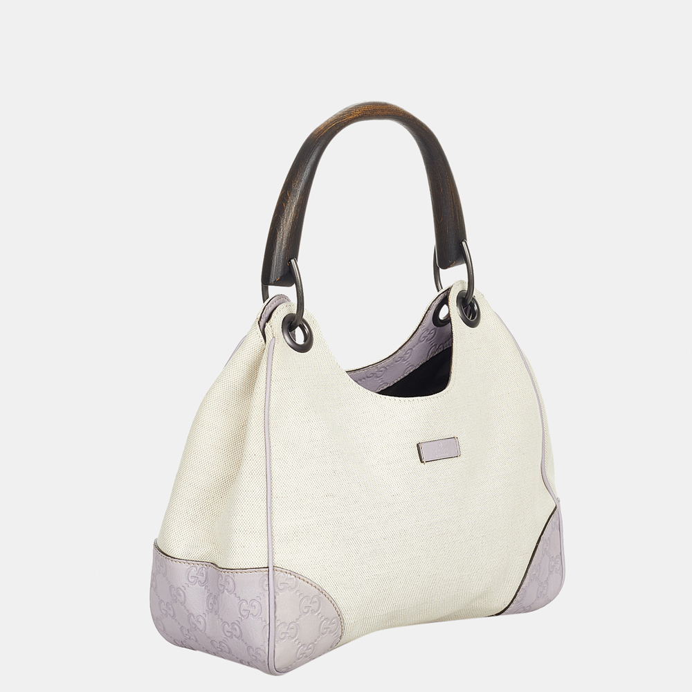 

Gucci White Bamboo Canvas Handbag