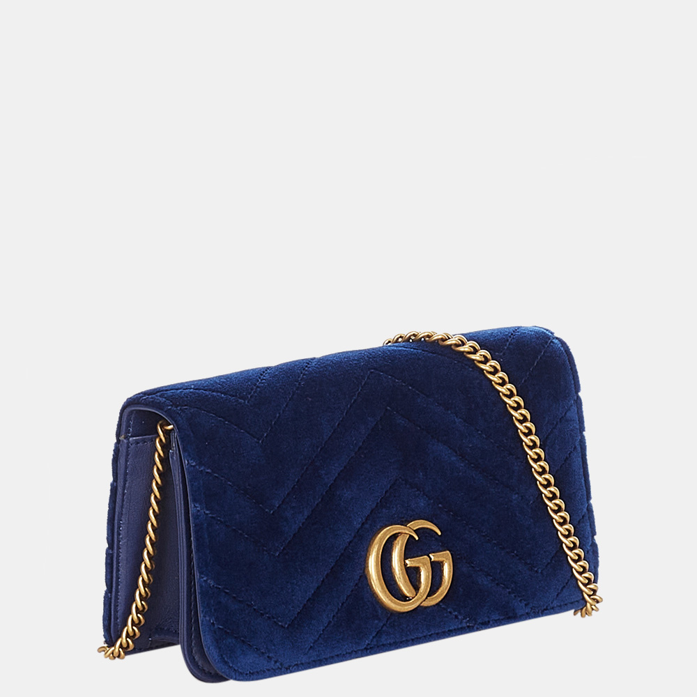 

Gucci Blue Super Mini GG Marmont Velvet Crossbody Bag